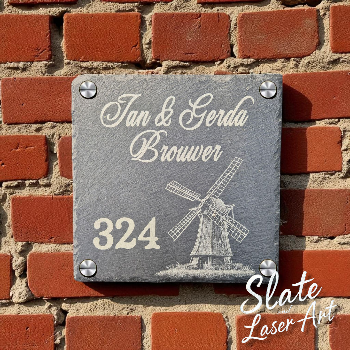 Leistenen Naambord 20x20 cm – Hollandse Molen