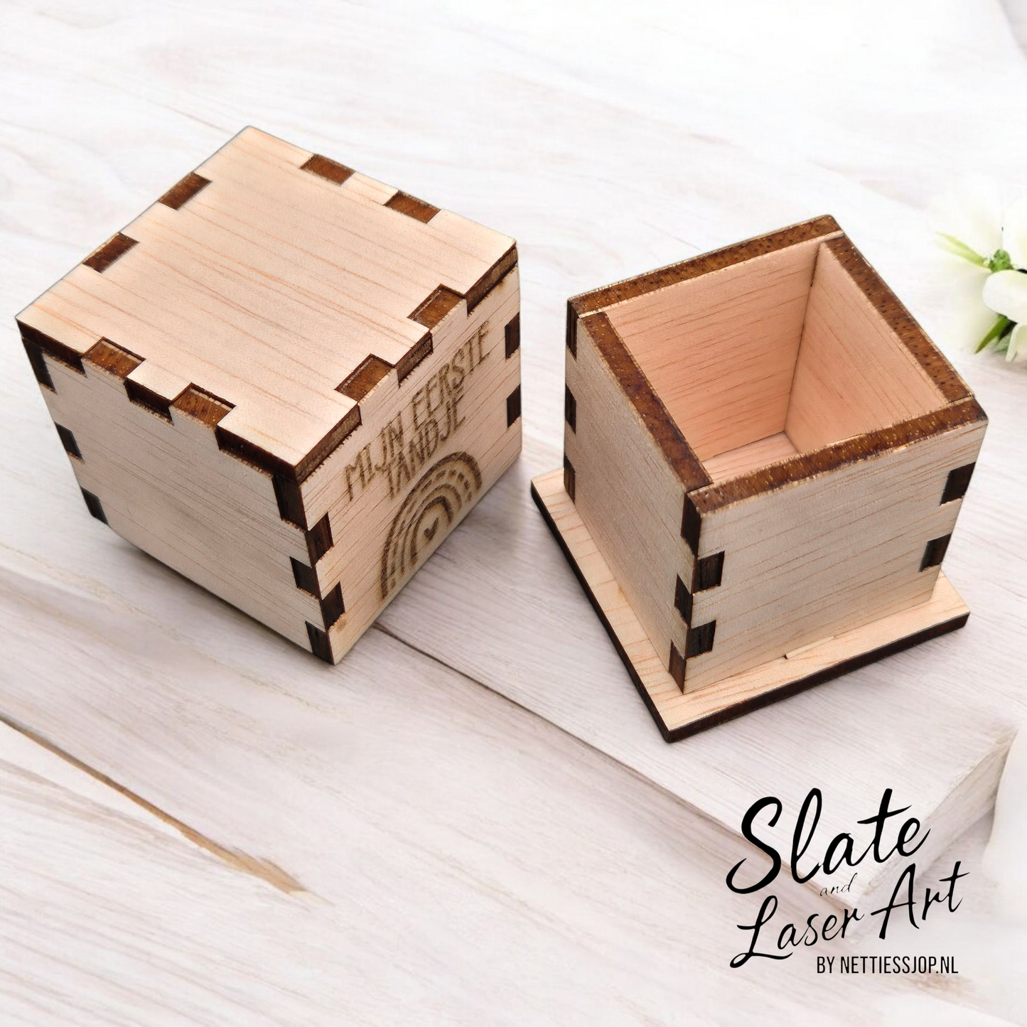 🌞 Set van 2 houten doosjes — mijn eerste tandje & mijn eerste lokje 🌈