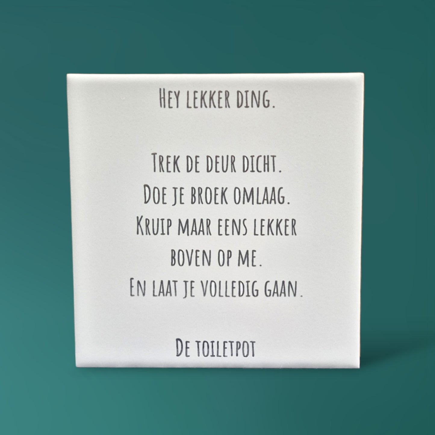 Keramische tegel 15×15 cm – humoristische gelaserde tekst 🚽😄