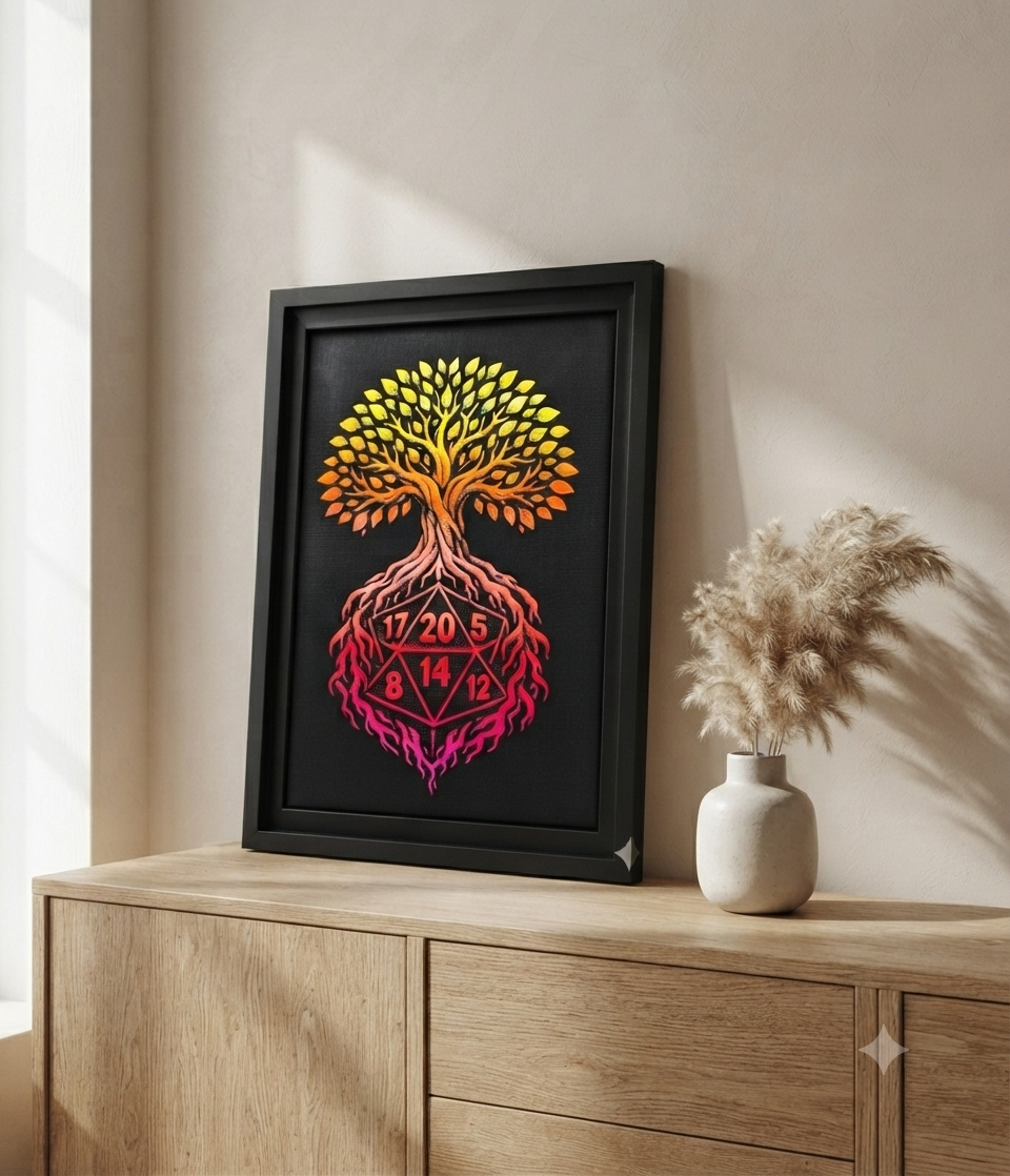 Neon Laser Canvas Art – Tree of Life D20 Fantasy (30x40 cm)