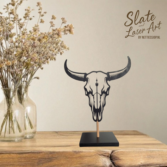 🐄 Stoere Houten Koeien Schedel op Standaard