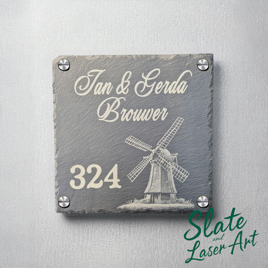 Leistenen Naambord 20x20 cm – Hollandse Molen