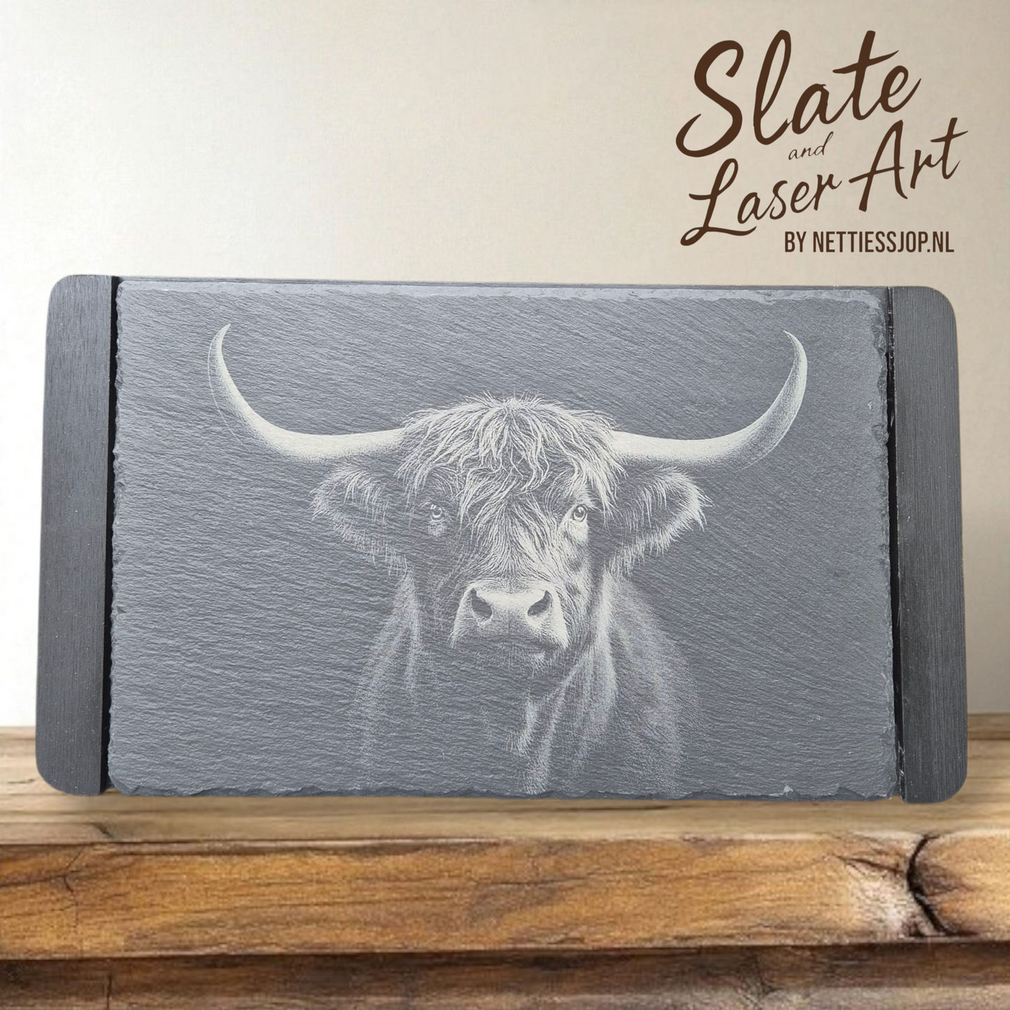🐂 Borrelplank met Schotse Hooglander Gravure