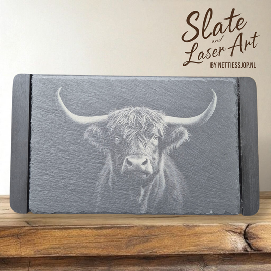 🐂 Borrelplank met Schotse Hooglander Gravure