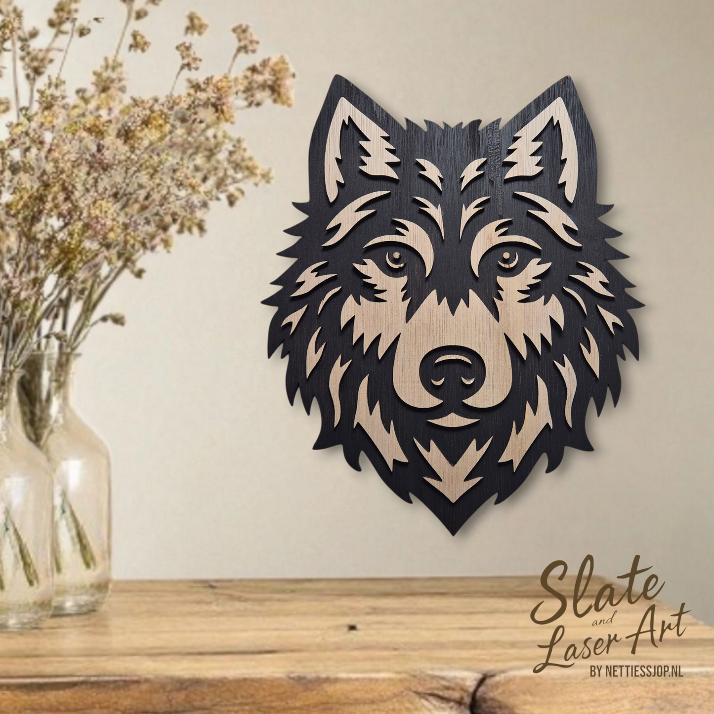 🐺 Wolf Wanddecoratie in 2 Lagen Hout