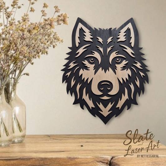 🐺 Wolf Wanddecoratie in 2 Lagen Hout