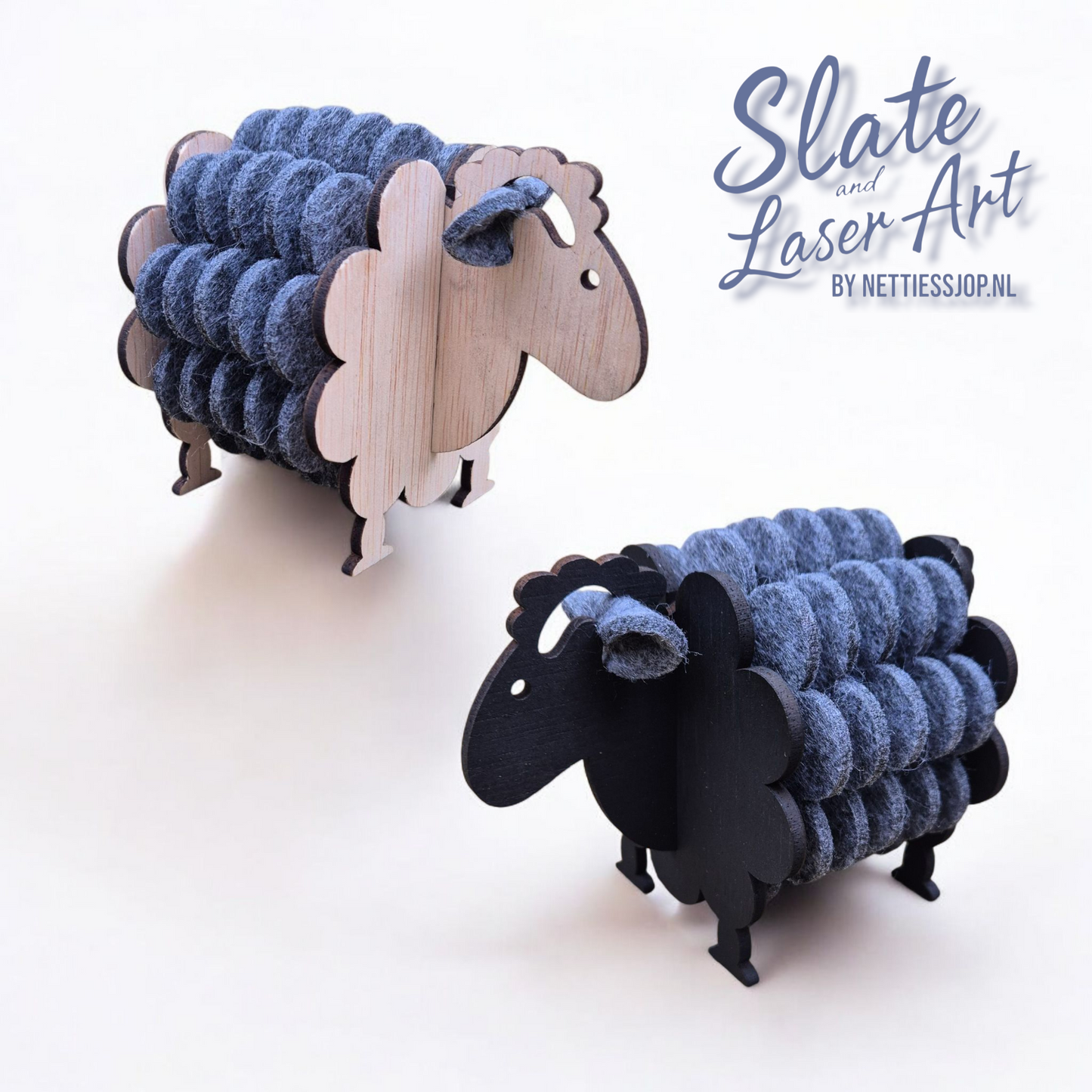 🐑 Houten Schaap met Vilten Onderzetters