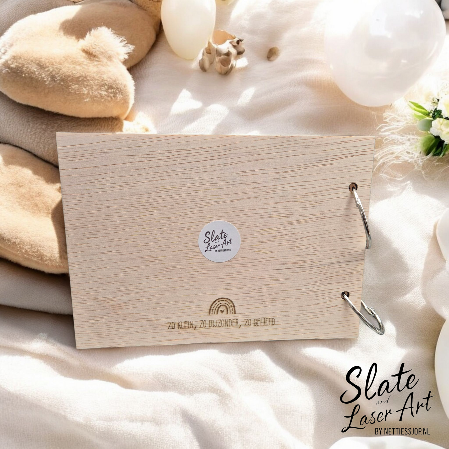 🌈 Houten bewaarboekje – Geboortekaartjes (A5)