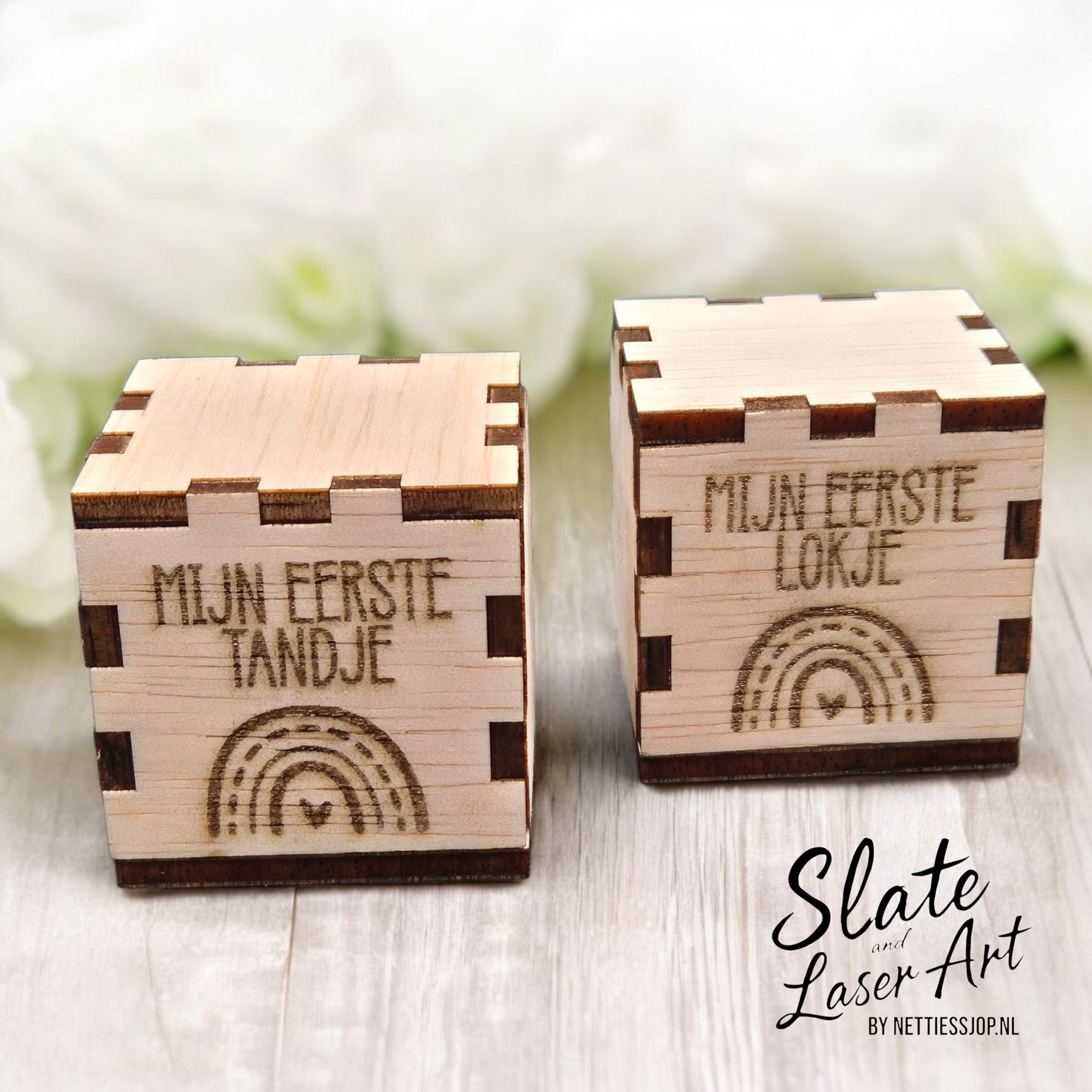 🌞 Set van 2 houten doosjes — mijn eerste tandje &amp; mijn eerste lokje 🌈