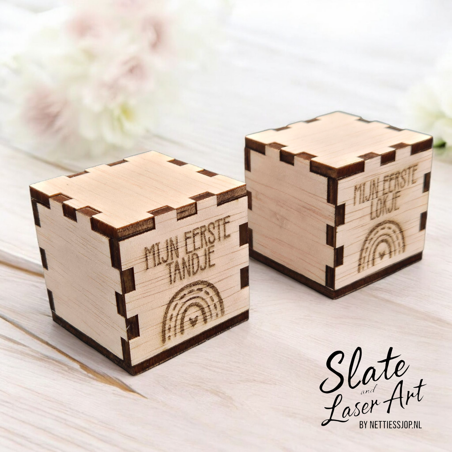 🌞 Set van 2 houten doosjes — mijn eerste tandje &amp; mijn eerste lokje 🌈