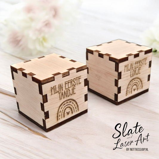 🌞 Set van 2 houten doosjes — mijn eerste tandje &amp; mijn eerste lokje 🌈