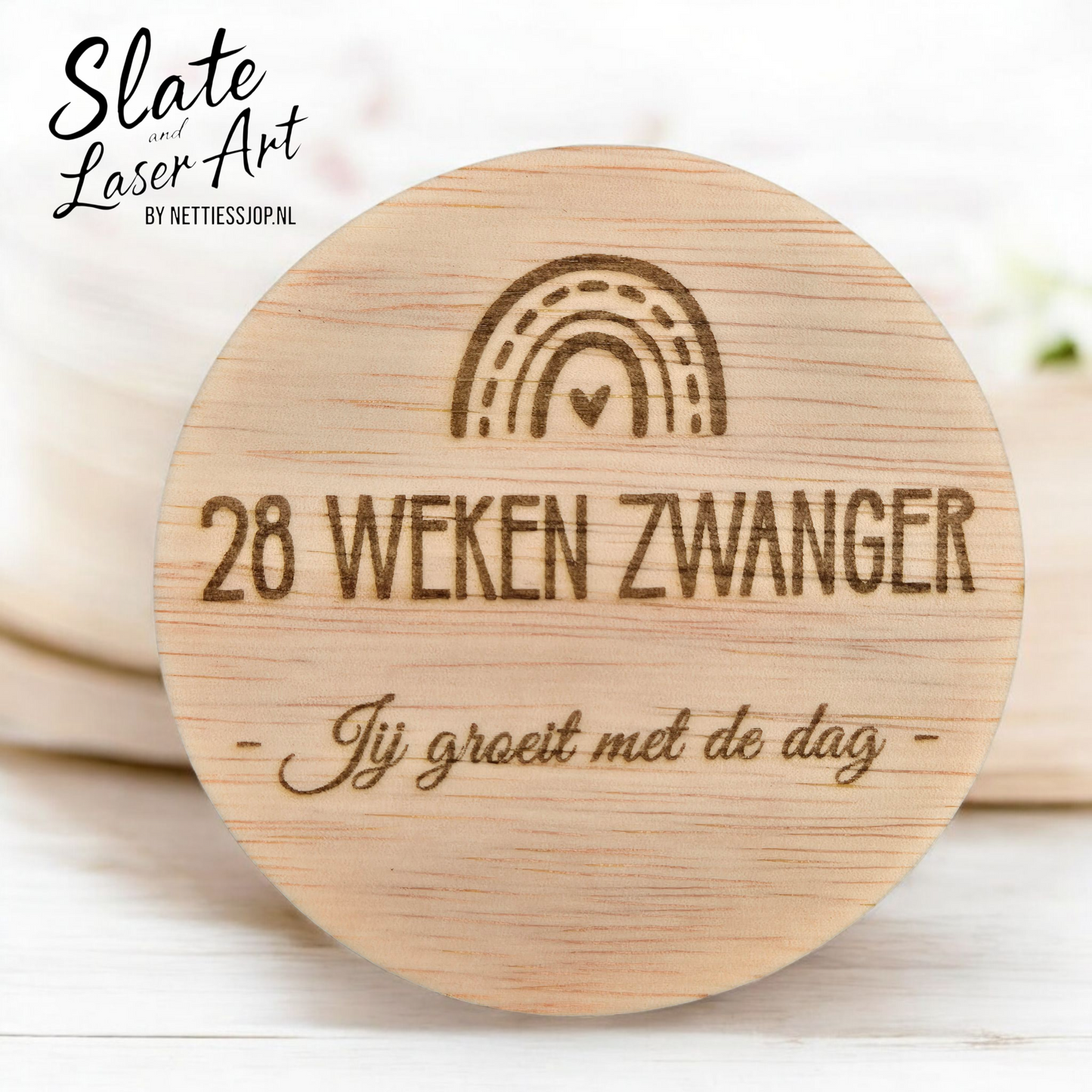 🌸 Set van 12 houten milestone cirkels — Zwangerschap in Boho stijl 🌈