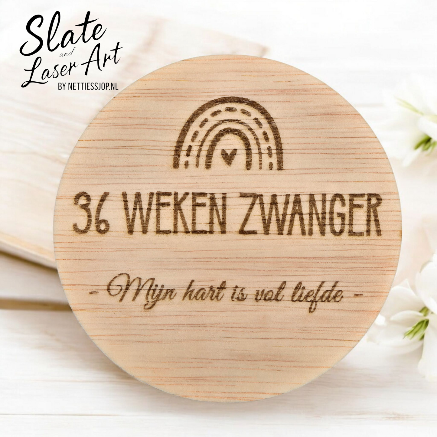 🌸 Set van 12 houten milestone cirkels — Zwangerschap in Boho stijl 🌈