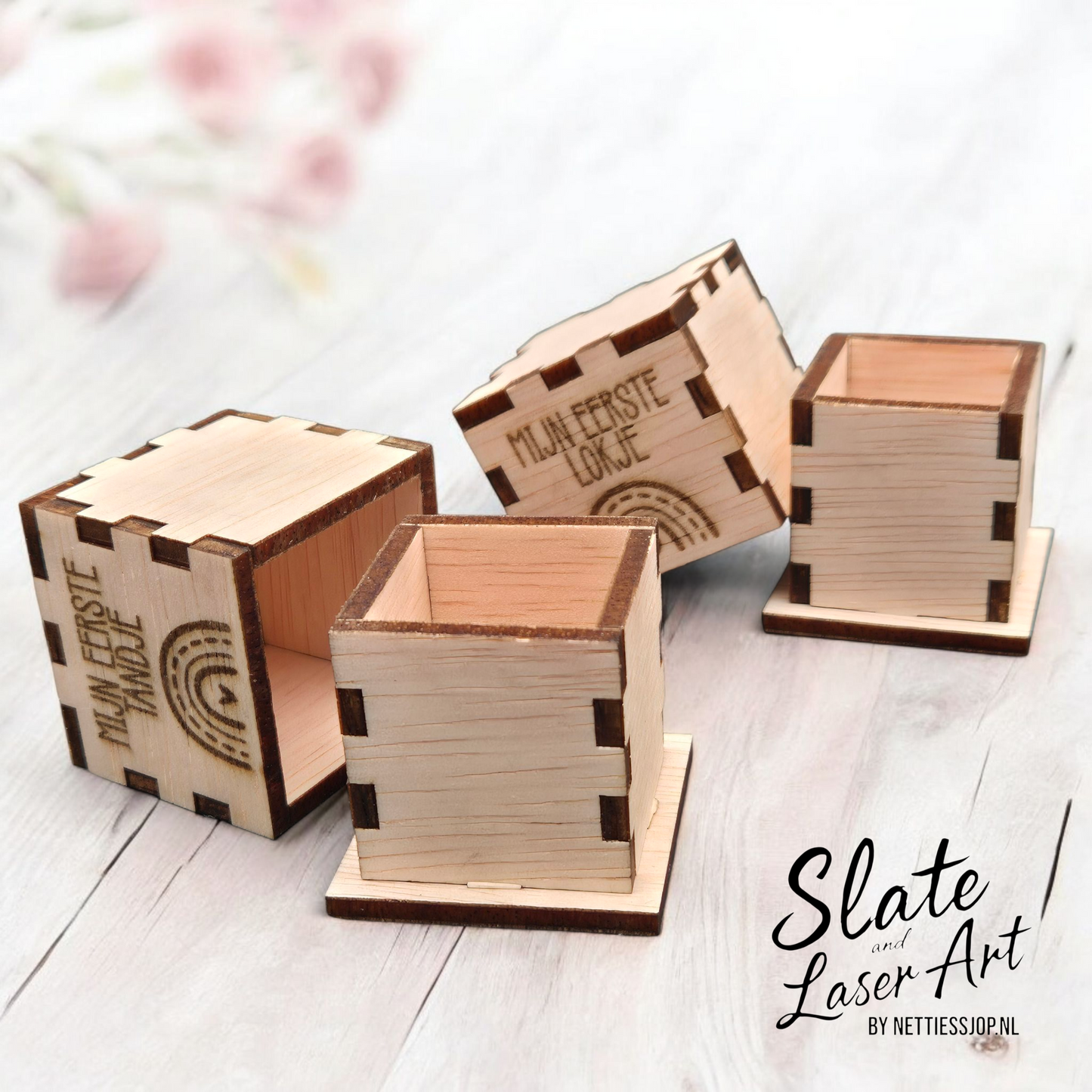 🌞 Set van 2 houten doosjes — mijn eerste tandje &amp; mijn eerste lokje 🌈