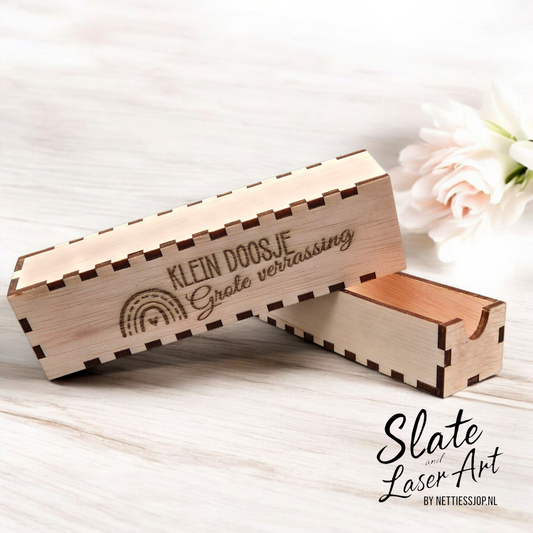 🌸 Houten bewaardoosje met schuiflaadje — Klein doosje, Grote verrassing 🌈