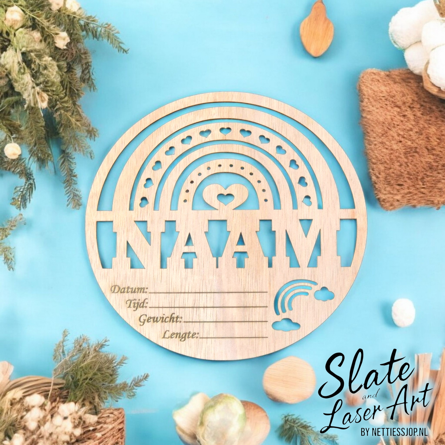 🌈 Gepersonaliseerd Geboortebord – Boho Regenboog