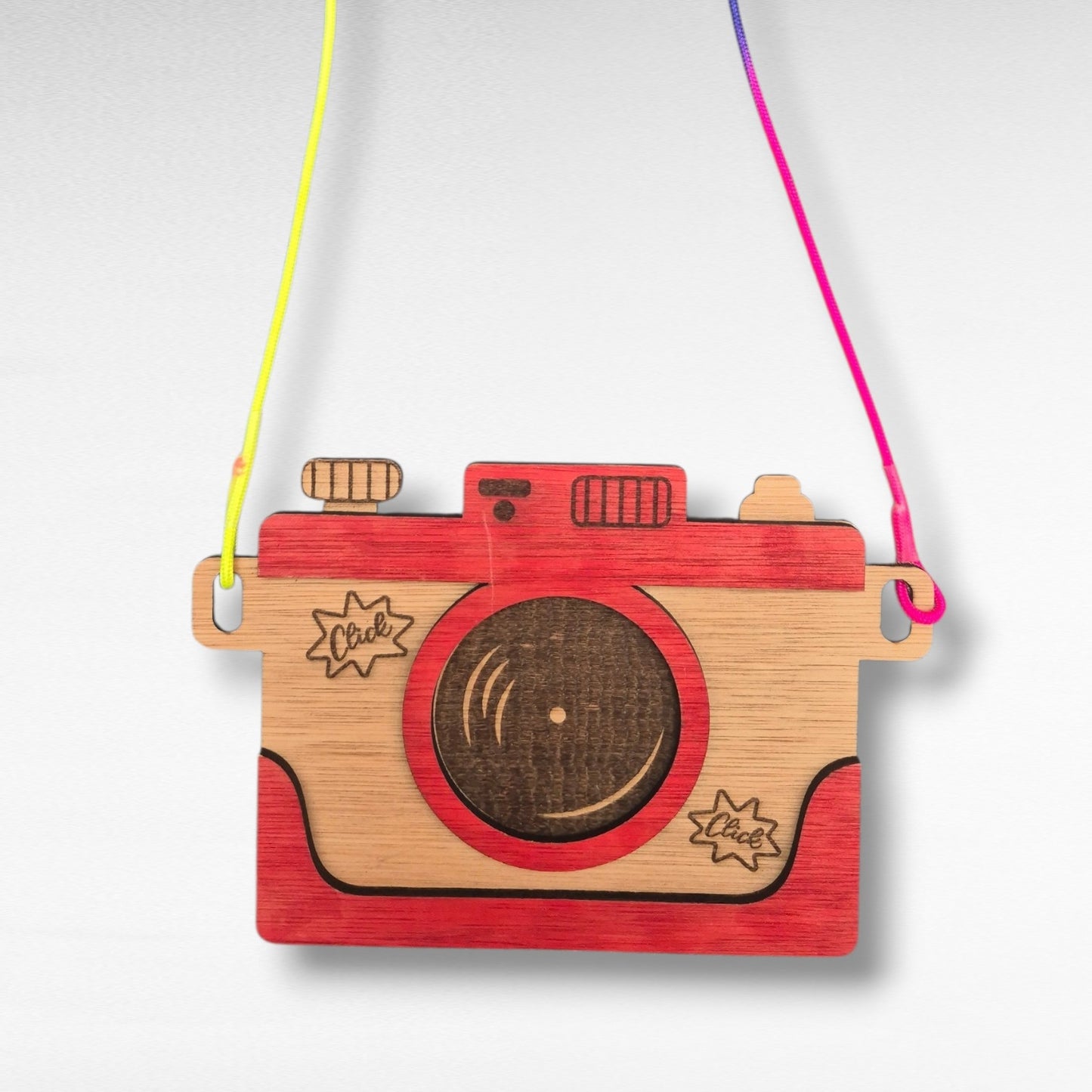 Houten kindercamera – met neon koord