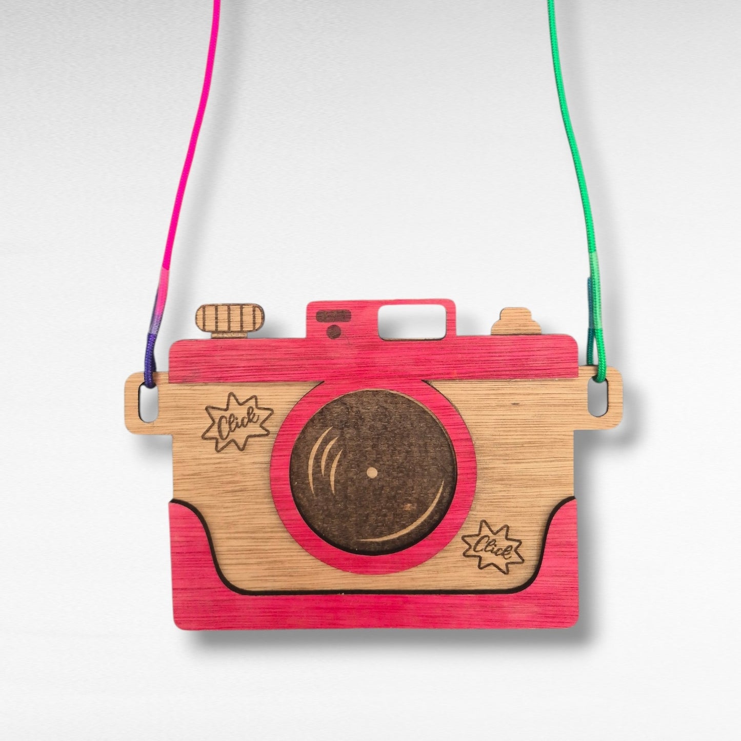 Houten kindercamera – met neon koord