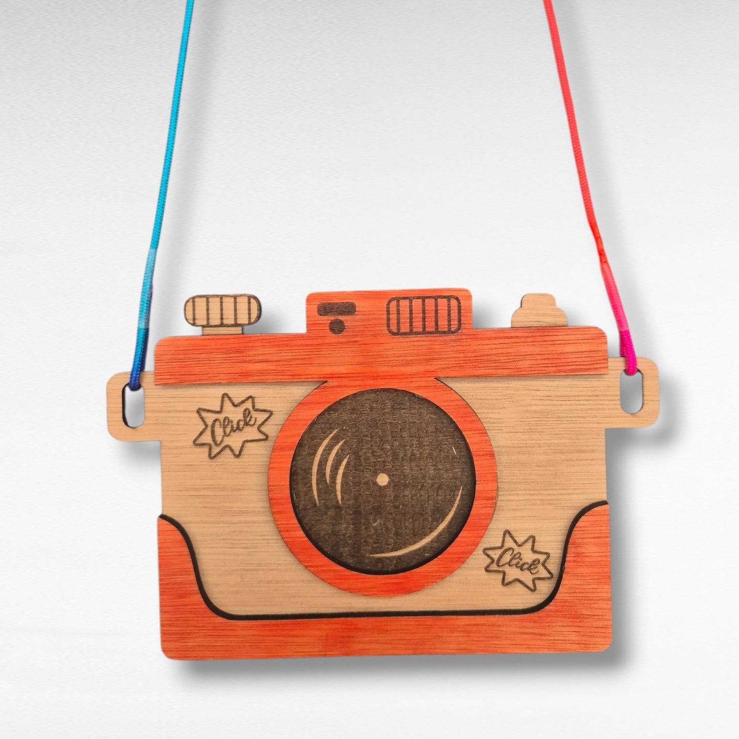 Houten kindercamera – met neon koord