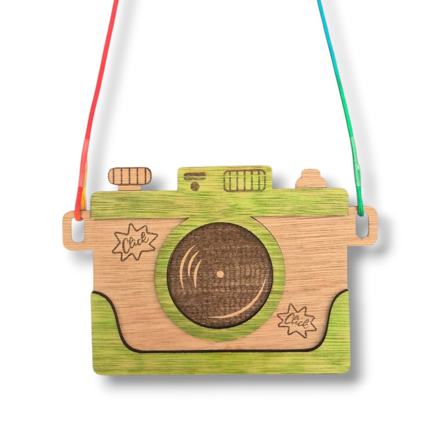 Houten kindercamera – met neon koord