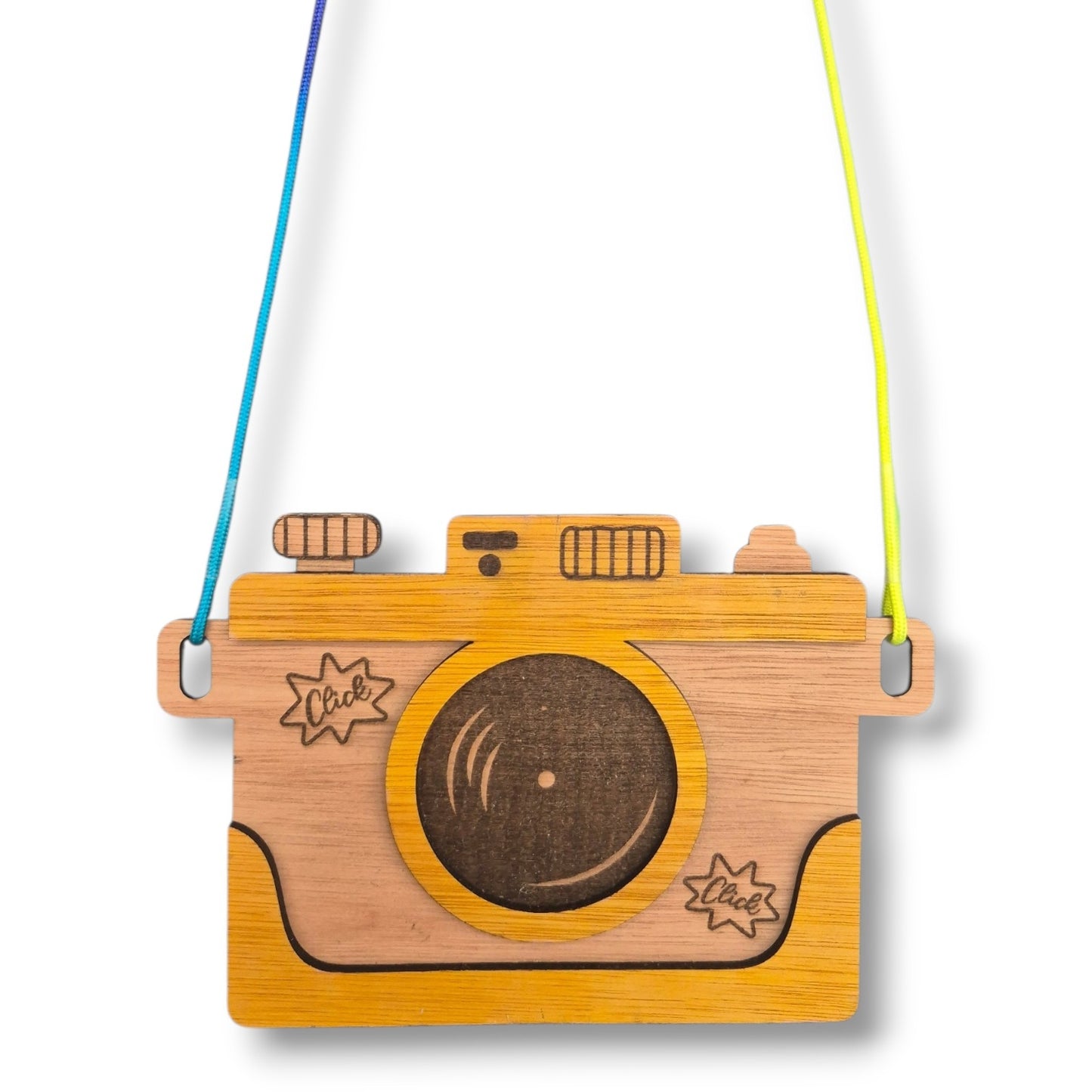 Houten kindercamera – met neon koord