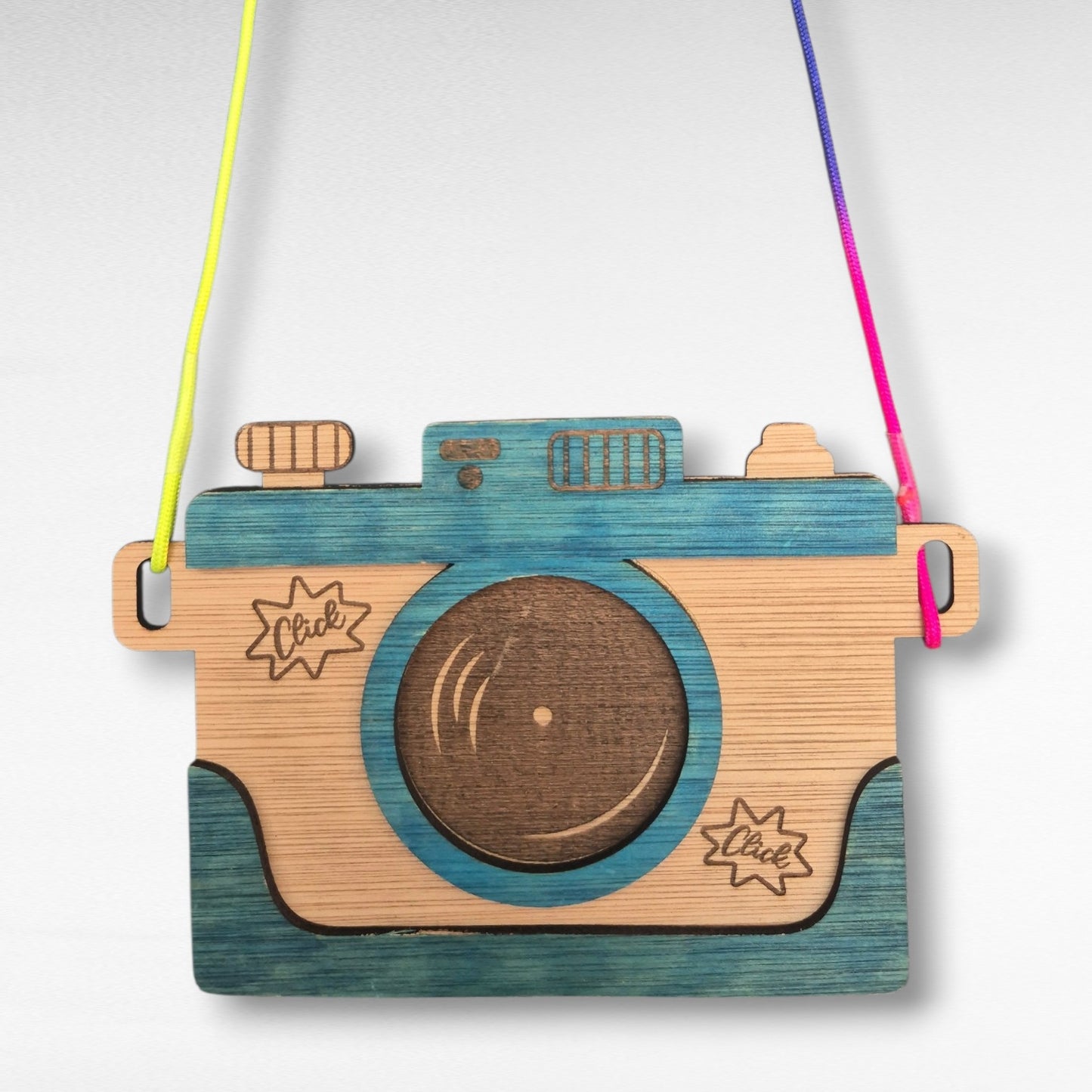 Houten kindercamera – met neon koord