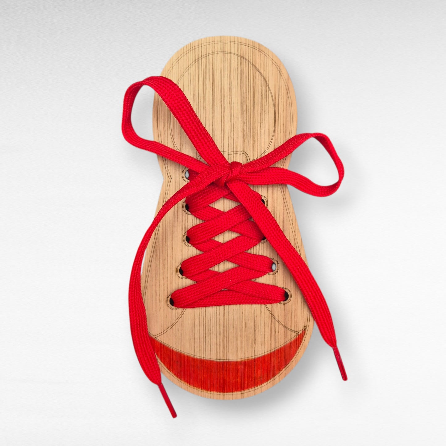 Houten veter-schoen – leren strikken