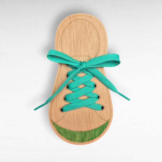 Houten veter-schoen – leren strikken